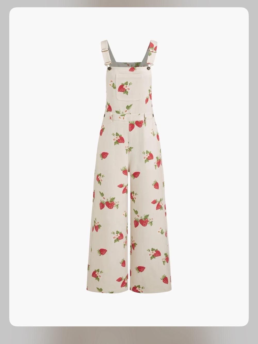 COTTON-BLEND SQUARE NECK STRAWBERRY WIDE LEG JUMPSUIT OVERALLS M - Picture 3 of 12
